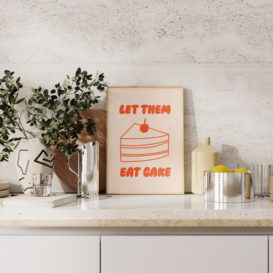 Let Them Eat Cake Slice Art Print | Vintage Cake Slice Wall Art | Retro Kitchen Decor | Whimsical Food Quote Art Print for Bakery or Home