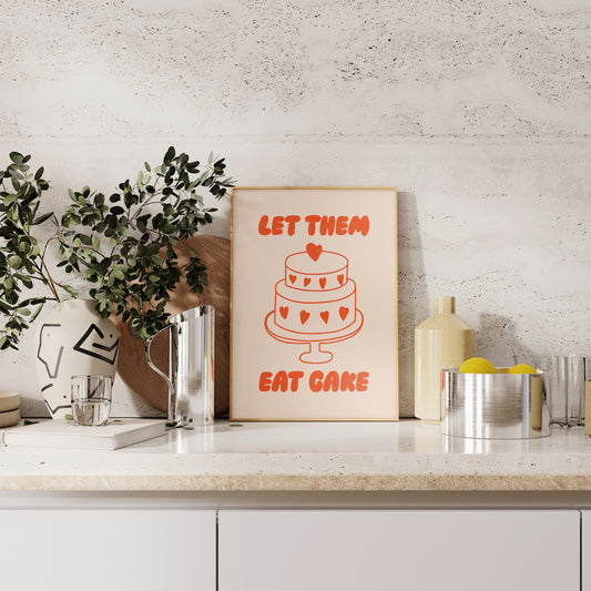 Let Them Eat Cake Print | Vintage Cake Slice Wall Art | Retro Kitchen Decor | Whimsical Food Quote Art Print for Bakery or Home