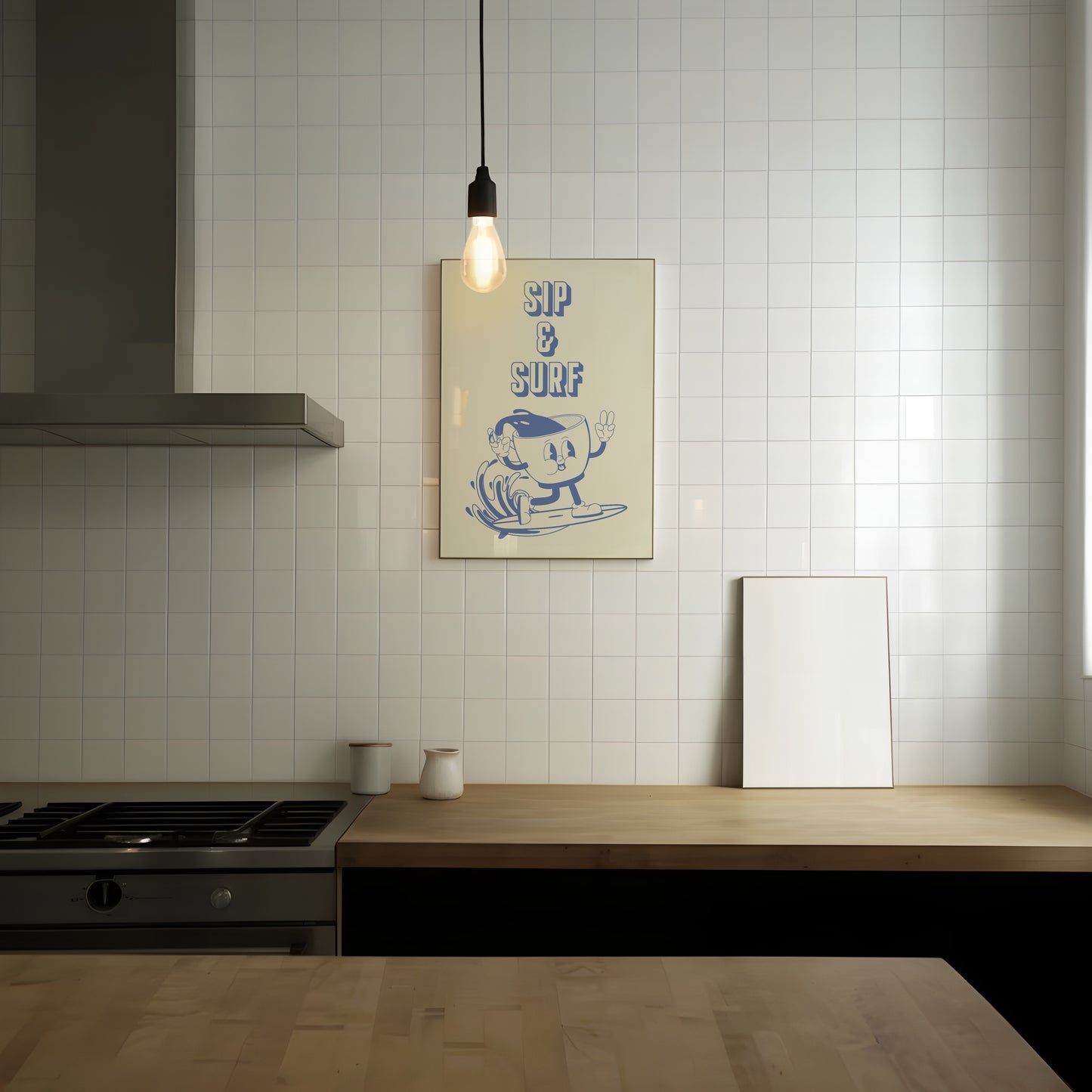 Sip & Surf Retro Coffee Surf Print: Funny Kitchen Wall Art
