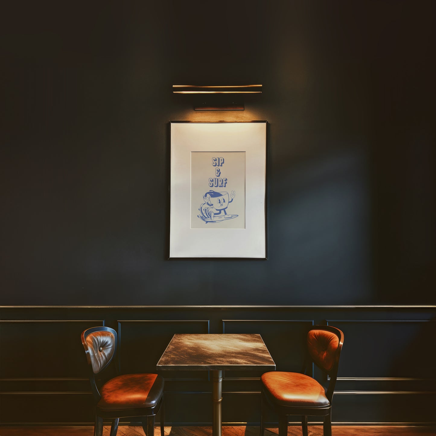 Sip & Surf Retro Coffee Surf Print: Funny Kitchen Wall Art