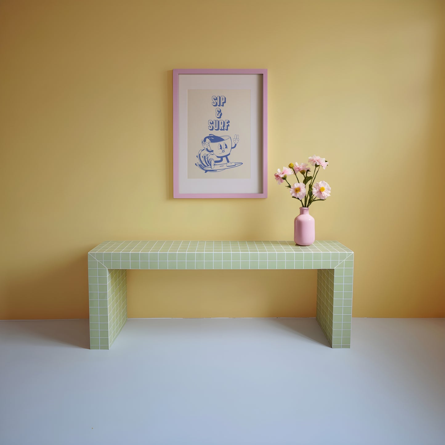 Sip & Surf Retro Coffee Surf Print: Funny Kitchen Wall Art