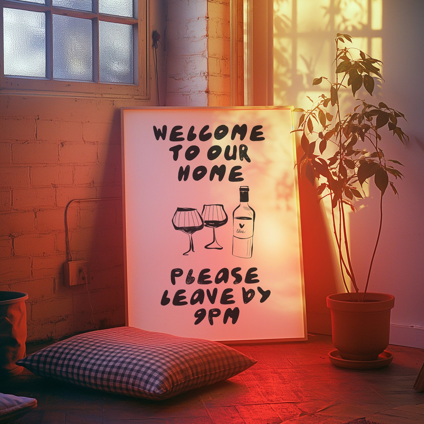 Welcome to our home please leave by 9pm Print
