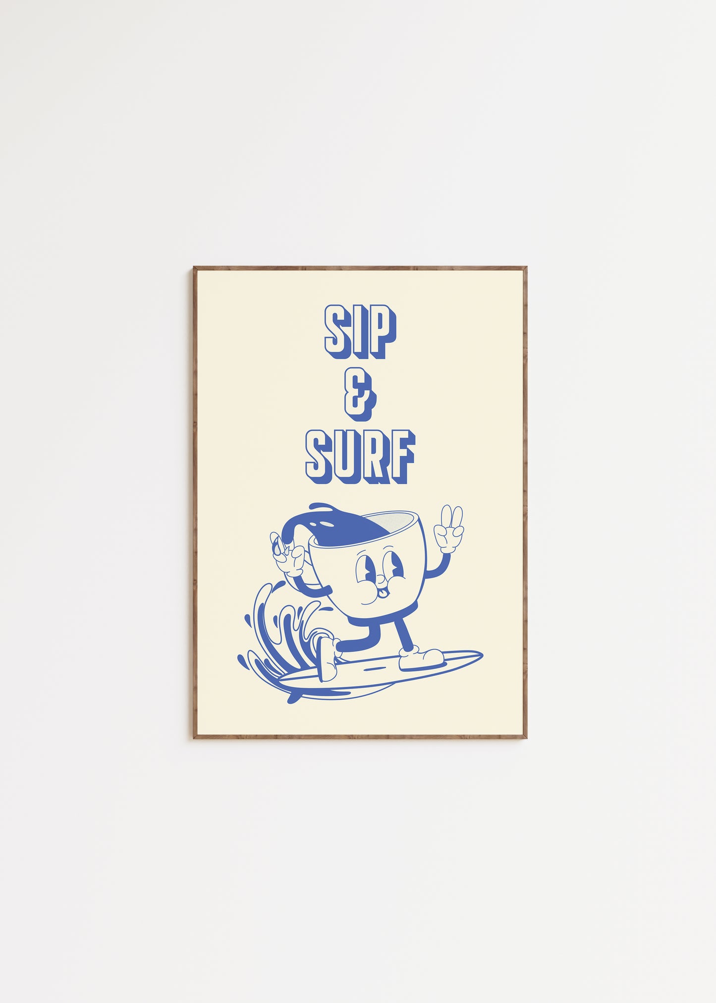 Sip & Surf Retro Coffee Surf Print: Funny Kitchen Wall Art